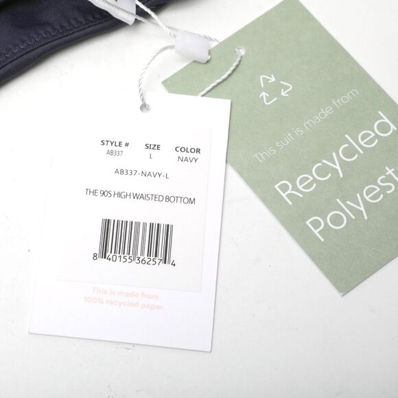 Andie 90s High Waist Bikini Bottom Navy Blue Lightweight Stretch Beach ECO NEW - Picture 8 of 8